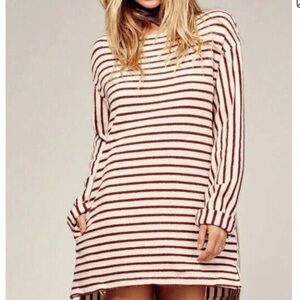 Free People Come on Over White & Burgundy Striped Tunic Dress